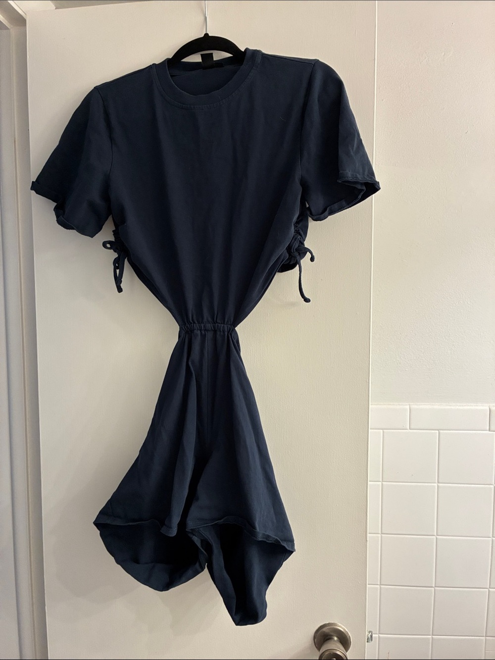 Casual Navy Short-Sleeve Romper with Side Ties